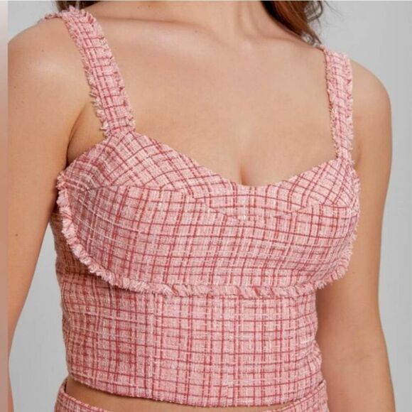 NWT Guess Tweed Cropped Bustier Top: Blush Pink XL: Sexy Feminine Flirty Summer - Picture 1 of 6